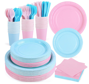 DAMAI - Vajilla para Fiesta de Revelación de Género de Bebé, Platos, Vasos y Servilletas de Papel en Rosa Claro y Azul Claro, Juego de Platos para Niño o Niña - Product Image 1
