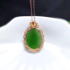 18K Solid Gold Natural Green Nephrite <strong>Jade</strong> Faceted Gem Pendant Wholesale Women Fine Jewellery - Product Image 6