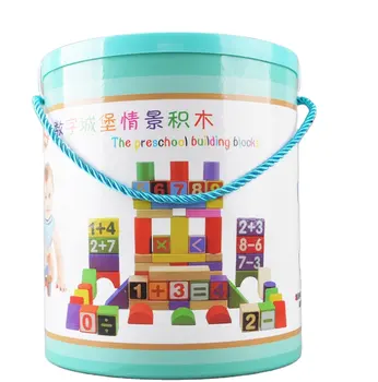 Wooden Color Solid Wood 103 Pieces Barreled Children's Numbers Letters Building Blocks Educational Toys