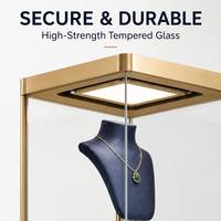 Vitrine d'exposition de bijoux en métal doré sur mesure avec base en marbre et éclairage LED pour montres et pierres précieuses