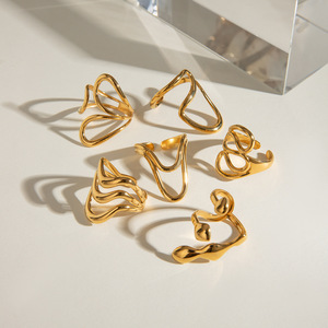 Geometric Irregular Adjustable <b>Opening</b> <b>Ring</b> Stainless Steel Unisex Fashion Jewelry Gift Design - Product Image 4