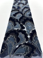Tissu de dentelle française luxueux et écologique en velours brodé de grosses perles et de sequins, fait main, pour mariage nigérian, motifs floraux pour femmes