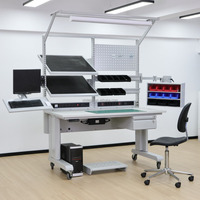 Banc de travail ESD réglable en hauteur électriquement, conçu pour les tests en laboratoire, avec plateau en stratifié ESD, système de mise à la terre et conception modulaire