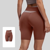 Großhandel Maßgefertigte High-Waist Biker-Shorts für Damen Farbblock Kontrast-Bund Po-Lifting Gesäßkontur Fitness-Sportbekleidung