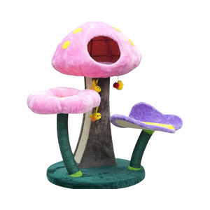 Moderne 3-stufige Kratz baum Pilz Plüsch Blume Barsch Schmetterling Wiege Sisal Scratching Pad Bienen spielzeug Bunt - Product Image 1