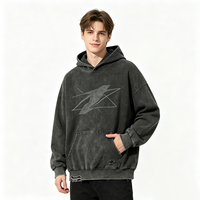 Sweat-shirt à capuche oversize vintage délavé, imprimé géométrique abstrait Kornit DTG, ourlet déchiré, style streetwear