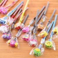 Crayon en bois créatif de haute qualité avec mini gomme en forme de dessin animé pour les enfants, fournitures scolaires