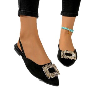 Design Niche Low Heel Shoes French Retro Pumps Elegant Rhinestone Square Buckle Back Strap Sandals for Women - Product Image 3