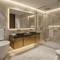 Miroir LED mural en acier inoxydable brossé doré, étanche, moderne, sur mesure OEM, avec meuble de salle de bain de luxe