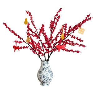 Arreglo Floral Artificial de Bayas Rojas Holly, Fruta de la Fortuna de Seda, Decoración para el Hogar de Año Nuevo Chino - Product Image 5