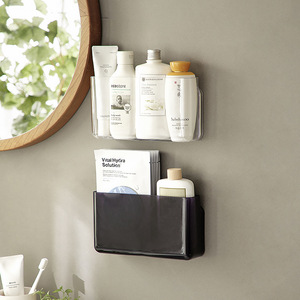 Transparent Wall Mount Storage Rack Large Capacity Plastic Bathroom Organizer Rectangular White No Drill Required - Product Image 2
