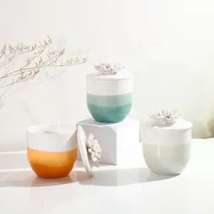 YBH wadah lilin dekorasi Nordic dengan tutup grosir wadah lilin keramik wadah lilin untuk membuat lilin