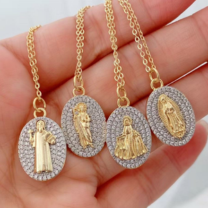 Colgante de circonita cúbica chapada en oro/plata de moda, colgante de circonita cúbica de religión de <span class=keywords><strong>San</strong></span> <span class=keywords><strong>Benito</strong></span>/Virgen María/<span class=keywords><strong>San</strong></span> Judas, colgante de circonita cúbica al por mayor - Product Image 3