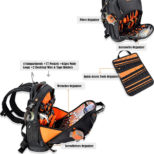 กระเป๋าเป้เครื่องมือกระเป๋าเป้สะพายหลังช่างไฟฟ้ากระเป๋าเครื่องมือกระเป๋าเป้สะพายหลังเครื่องมือขนาดใหญ่สำหรับก่อสร้างช่างไฟฟ้า - Product Image 4