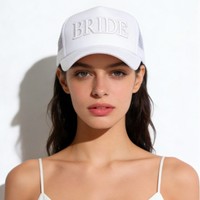 Cappello da Baseball Trucker Bianco con Ricamo 3D BRIDE, Traspirante, Casual, per Addio al Nubilato, Vendita all'Ingrosso