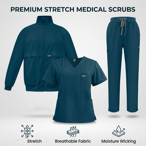 42192+52002, Ensemble de blouses médicales 3 pièces en mélange de rayonne extensible, doux et respirant, uniformes d'infirmière avec veste zippée et pantalon cargo - Product Image 6