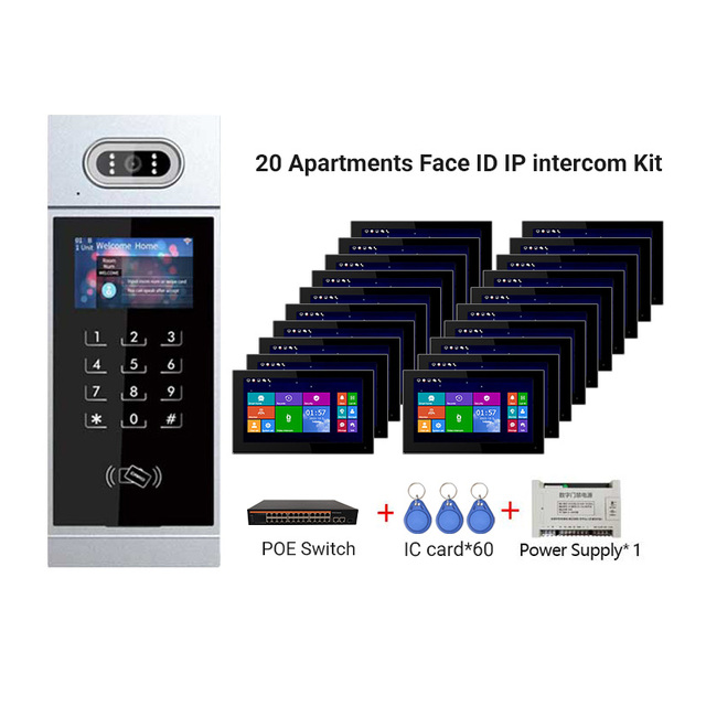 20 Units Multifamily Apartment IP Video Door Phone System Waterproof Face Recognition Intercom Hands-free Built-in Antenna Easy