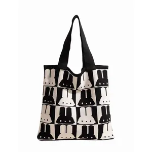 Eco Friendly Customized Size Recycle Bl;Ack&White Cute Cat Tote Cotton Bag For Shopping