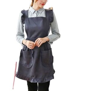 Tabliers de taille réutilisables en coton pour femmes, style coréen occidental, avec logo personnalisable imprimé, anti-salissures et résistants à la saleté, pour le travail en salon de manucure - Product Image 2