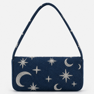 Custom Women’s Moon Star Print Denim Crossbody Bag Casual Shoulder Bag Flap <b>Handbag</b> for Daily Travel - Product Image 4