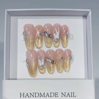 311-315 Faux ongles à presser en acrylique style français, forme stiletto, faits à la main, lot de 10 pièces avec kit de colle pour doigts