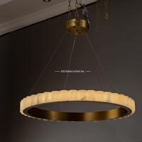Lustre LED en albâtre cannelé, suspension de luxe en marbre naturel festonné, lampe suspendue en laiton doré pour salle à manger