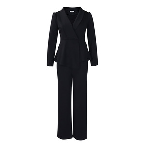 Elegante damespakken met geruite <span class=keywords><strong>blazer</strong></span> en wijde broekspijpen voor zakelijke gelegenheden - Product Image 5