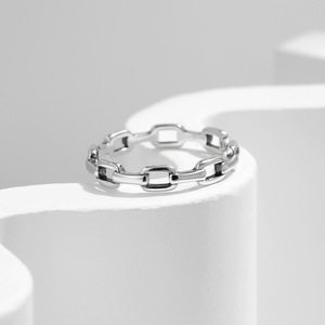 S925 <b>Silver</b> Cool Style Minimalist Korean Style Chain Link Open <b>Silver</b> <b>Ring</b> for Women Fashion <b>Adjustable</b> Finger <b>Ring</b> - Product Image 3