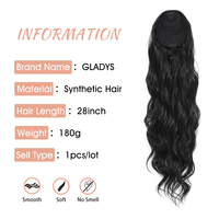 Extension de queue de cheval synthétique haut de gamme à cordon, ondulations Water Wave et Body Wave, 28 pouces, marron bouclé ondulé, application facile pour femme