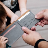 Dompet Kulit Sintetis Pria Tipis Personalisasi, Dompet Pria Custom, Dapat Diukir Laser