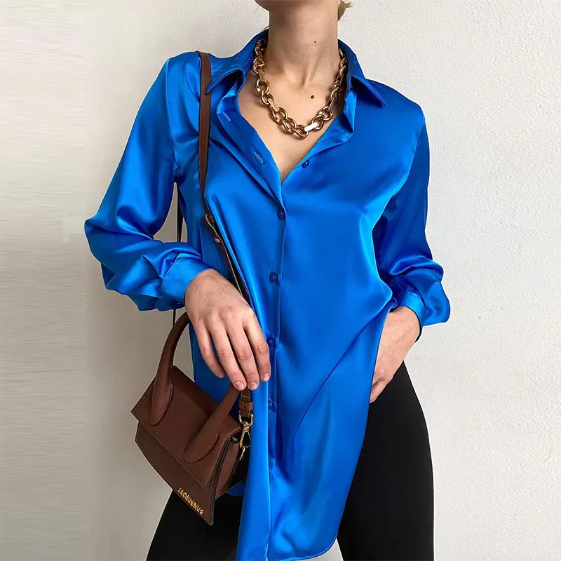 Chemise formelle pour femmes en satin à manches longues, simple et confortable, avec bouton à une rangée, nouveau style européen et américain