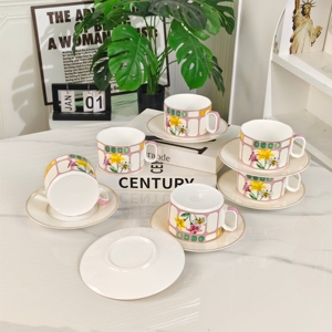 Flower Series Light Luxury European Style 15-Piece Bone China Eco-Friendly <b>Coffee</b> Set for Parties and Weddings - Product Image 3
