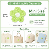 Mini patch brodé de fleurs vert clair de 1,6 cm, appliqué à coudre pour vêtements, sacs, chapeaux, accessoires pour cheveux et décoration artisanale DIY.