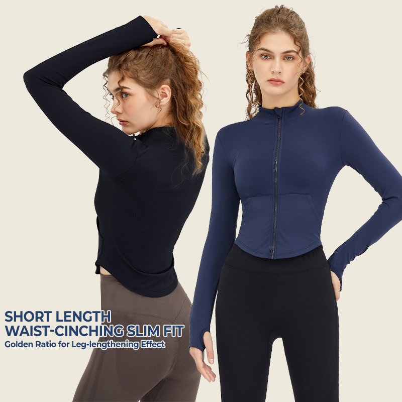New Yoga Wear Women's Tight-fitting Slimming Zipped Short Stand-up Collar Sports Jacket Fitness Running Long-sleeved Top