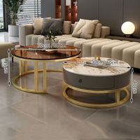 Table basse gigogne moderne et simple en pierre frittée et verre trempé avec tiroir de rangement pour appartement, maison, salon