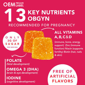Gomitas Prenatales Oem con Colina, Folato, Vitaminas B, C y D para <span class=keywords><strong>el</strong></span> Apoyo Neural Fetal, Energía e Inmunidad Durante <span class=keywords><strong>el</strong></span> <span class=keywords><strong>Embarazo</strong></span> para Adultos - Product Image 3