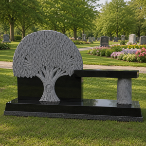 Monumento Conmemorativo de Granito Negro Natural Tallado con Árbol Chino Tradicional y Banco para Uso en Cementerios al Aire Libre - Product Image 5