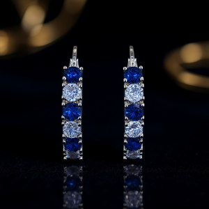 Orecchini a Cerchio Classici in Argento 925 con Cristalli Naturali Blu e Trasparenti, Montatura a Griffe, per Uso Quotidiano Femminile - Product Image 2