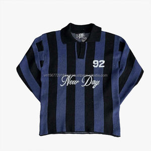 Suéter de Punto Vintage Estilo Jersey con Rayas Verticales para Hombre y Mujer, Otoño Invierno 2026, con Estampado de Letras y Cuello Polo - Product Image 1