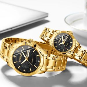 นาฬิกาข้อมือผู้ชายสีทองผู้ชาย, นาฬิกาข้อมือควอตซ์สแตนเลสคลาสสิกสีทองกันน้ำแสดงวันที่อัตโนมัติ - Product Image 5