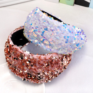 LRTOU New Design Wholesale Custom Girls Bling Plastic Hair Band Fancy Paillette Fabric Flat <strong>Sequin</strong> Hairband <strong>Headband</strong> For Women - Product Image 2