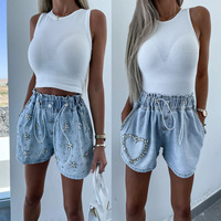 Shorts d'été taille haute pour femme en tricot écossais polyester/nylon, lavés, doux, tendance, personnalisables, élastiques, respirants et imperméables