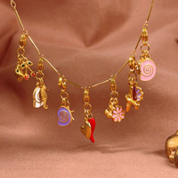 Accessoires pour femmes : Pendentif cœur en émail or 18 carats, chien ballon, breloques imperméables en acier inoxydable, perle d'eau douce, champignon, cerise