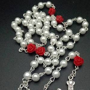 Collier de prière fait main en perles d'imitation avec perles de verre en forme de rose, bijou unisexe, cadeau - Product Image 2