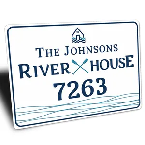 River House Number Sign Family Address Entry House Decor River Gifts - Quality Metal Sign 8x12inch