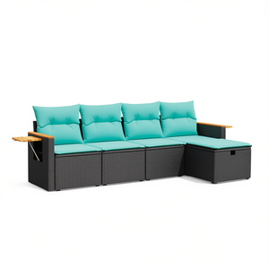 Salon de jardin en rotin noir PE avec structure en acier thermolaqué, mobilier d'extérieur pour jardin, capacité 4 personnes - Product Image 1