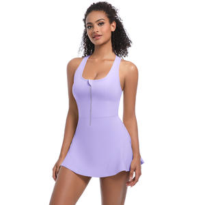Robe de sport 2 en 1 pour femme, dos nageur, fermeture éclair sur le devant, avec short intégré, pour la course, le yoga et la gym - Product Image 4