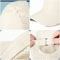 Casquettes de baseball personnalisées en nylon vierges à 6 panneaux, imperméables, avec boucle coulissante, dos extensible en maille perforée au laser