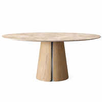 Table de salle à manger ronde de luxe moderne de 71 pouces avec plateau en pierre, grande table circulaire avec base en bois massif pour projet de villa ou d'hôtel