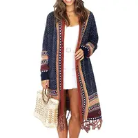 2022 оптовая продажа, осенне-зимний богемный кардиган, вязаный женский свитер-платье на заказ, пальто с бахромой в ацтекском стиле, кардиган оверсайз